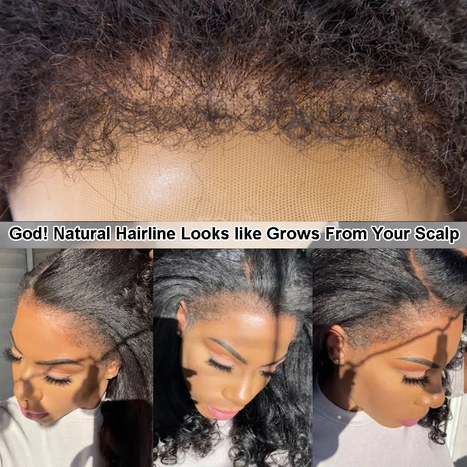 4C Kinky Edges Hairline Curly -  Cheveux de bébé 13X4 Kinky  Dentelle Frontale droite - Perruque Cheveux Humains Transparent