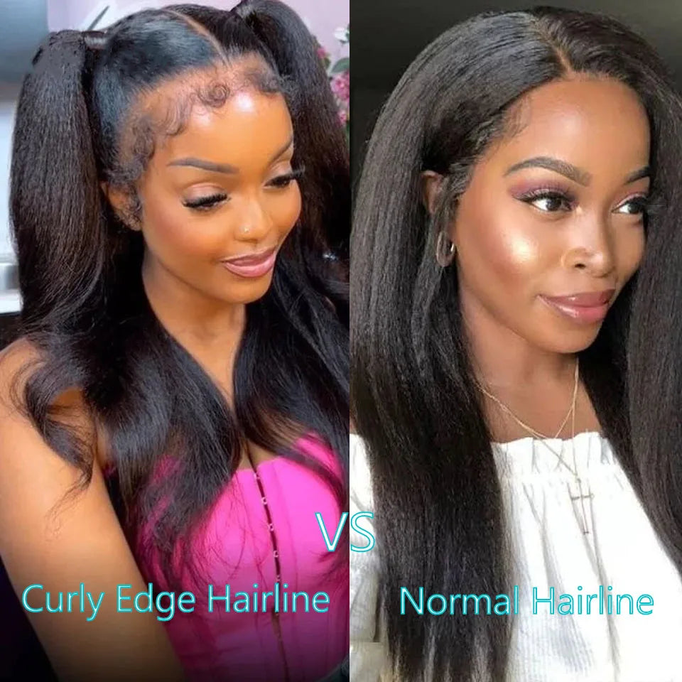 4C Kinky Edges Hairline Curly -  Cheveux de bébé 13X4 Kinky  Dentelle Frontale droite - Perruque Cheveux Humains Transparent